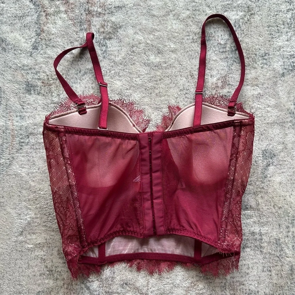 VICTORIA’S SECRET Dream Ángels CHANTILLY LACE MINI BUSTIER 32D Deep Red - Picture 3 of 5